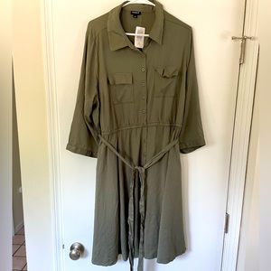 Torrid Olive Green Midi 3/4 Sleeve Dress
